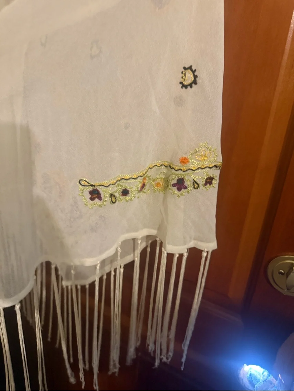 Liz Claiborne Cream Embroidered Fringe Shawl with Multicolor Floral Accents
